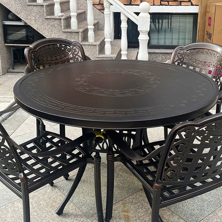 Juego de comedor con muebles de patio, juego de conversación al aire libre de aluminio fundido para todo tipo de clima, incluye 4 sillas acolchadas y 1 mesa redonda