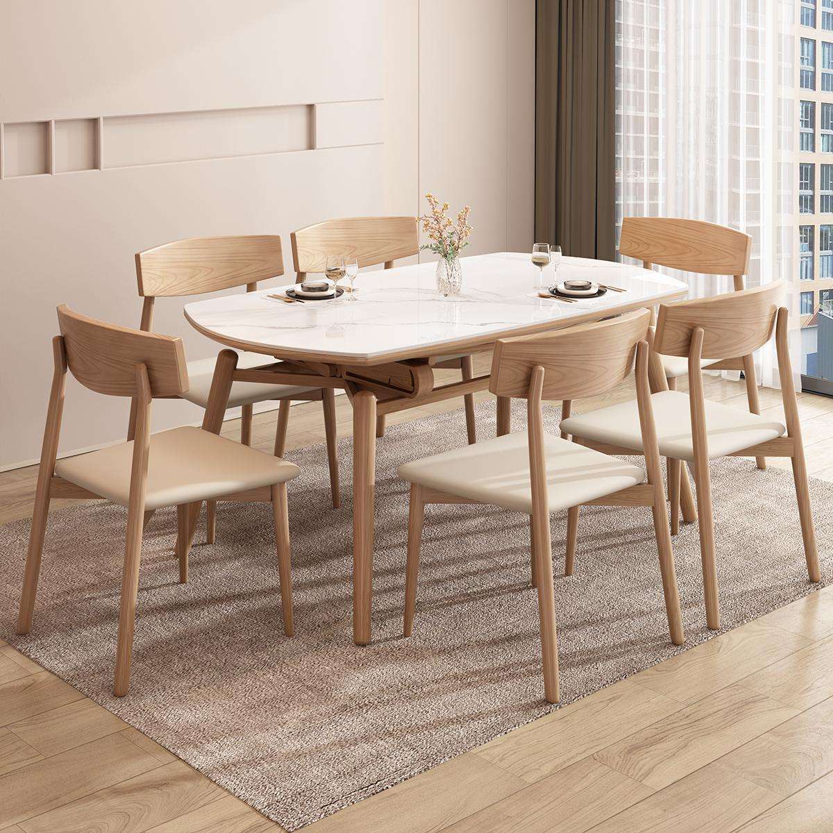 Mesa de comedor con placa de roca de madera maciza, mesa de comedor telescópica multifuncional para apartamento pequeño, mesa de comedor nórdica para restaurante