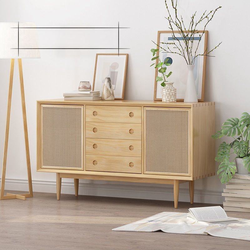 Muebles para el hogar, gabinete lateral de madera maciza de pino reciclado Natural, tablero lateral de ratán Real para sala de estar, gabinete esquinero de estilo japonés