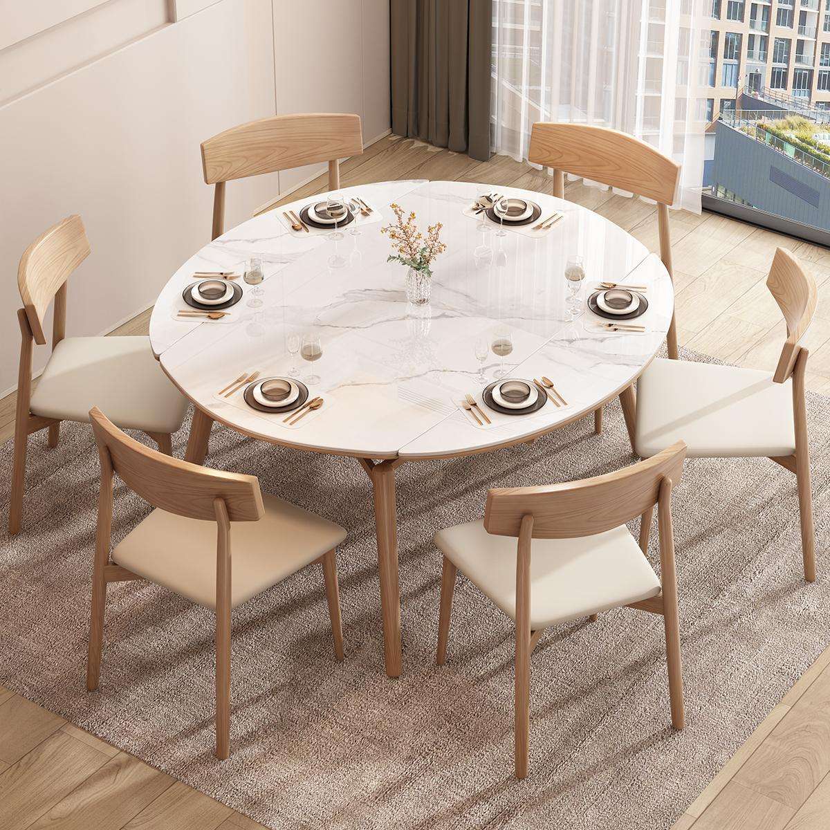 Mesa de comedor con placa de roca de madera maciza, mesa de comedor telescópica multifuncional para apartamento pequeño, mesa de comedor nórdica para restaurante