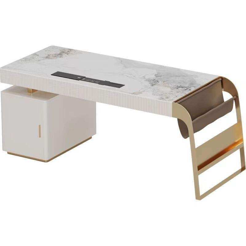 Diseñador francés, estilo elegante, moderno, de acero inoxidable, dorado, lujo, muebles para el hogar, escritorio, mesa de oficina, pizarra, piedra caliza, escritorio de acero