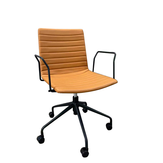 Silla de cuero con respaldo medio de lujo moderno, ruedas, silla ejecutiva para ordenador de oficina, Sillas