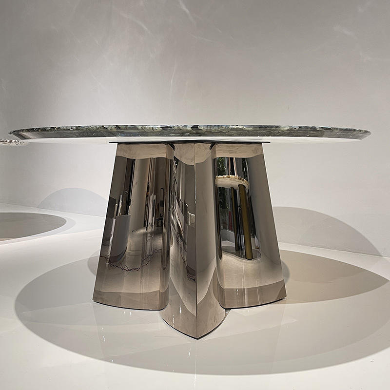 Venta al por mayor, mesa de comedor con patas de acero inoxidable creativas de lujo de Jade, muebles de comedor, mesa de mármol, mesa de cena, mesasJade s