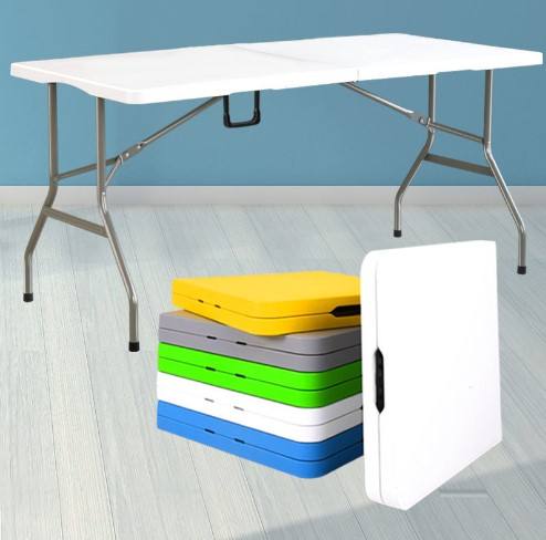 Mesa de comedor de muebles comerciales para exteriores, mesa de plástico plegable de acero de 6 pies de largo