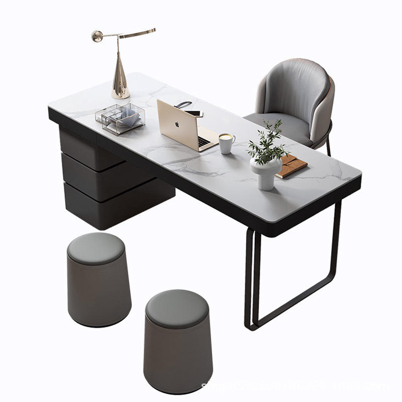 Escritorio y silla de oficina en casa, diseño negro, escritorio de trabajo con tapa de piedra de lujo, muebles modernos de mesa de oficina