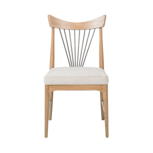 Silla de lujo de madera de teca de nuevo diseño con respaldo de hierro y asiento de tela para muebles de sala de estar, silla de comedor para restaurante y Hotel