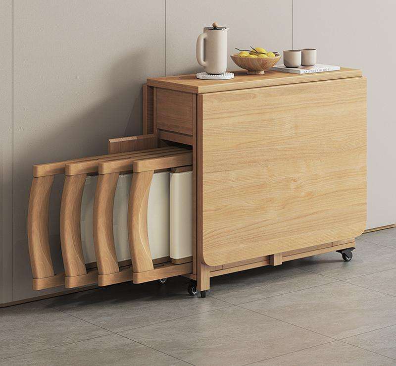 Mesa de comedor plegable de madera maciza, mesa de comedor móvil multifuncional, combinación de sillas, mesa de comedor de madera maciza