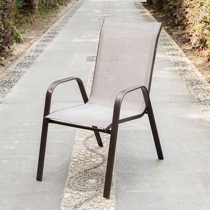 Silla apilable con respaldo alto para ocio al aire libre, silla individual de hierro forjado, Sillas de malla para Patio, balcón, cafetería