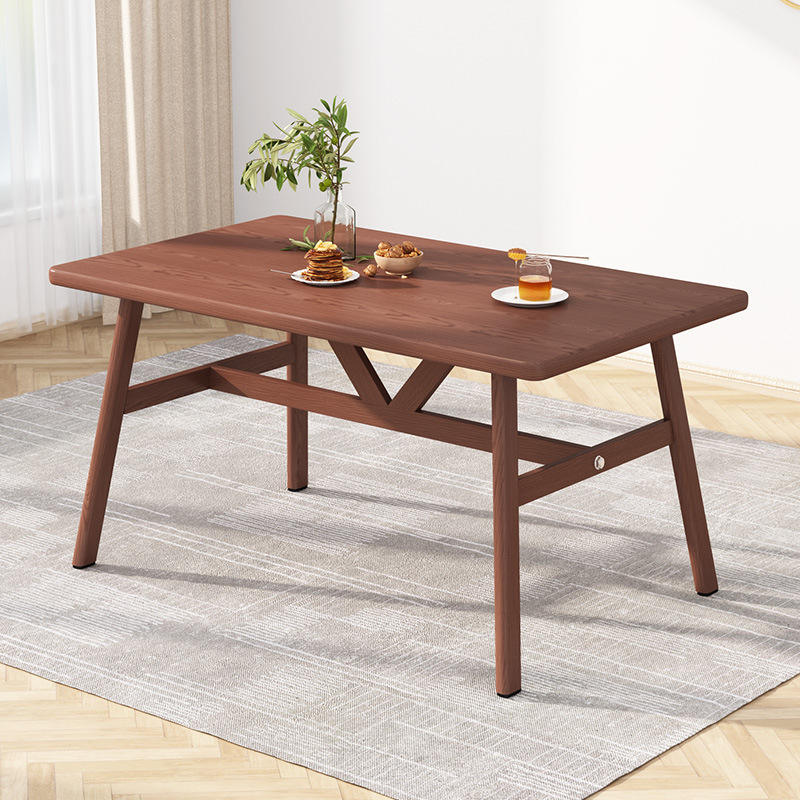 Mesa de comedor rectangular minimalista moderna, mesa de comedor de lujo ligera para casa de alquiler, mesa de comedor de cocina de restaurante de madera maciza