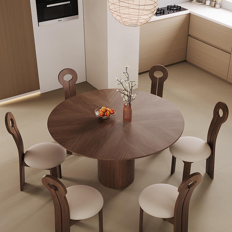 Mesa de comedor minimalista de madera maciza, mesa de comedor redonda con patas de pedestal, juego de mesa de comedor redonda de madera de 8 plazas