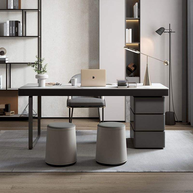 Escritorio y silla de oficina en casa, diseño negro, escritorio de trabajo con tapa de piedra de lujo, muebles modernos de mesa de oficina